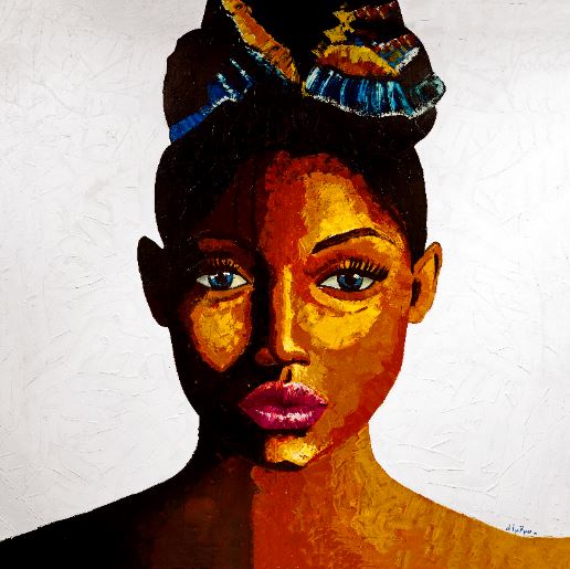 Two toned brown girl Cuban woman black art on canvas
